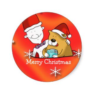 cute  Merry Christmas cartoon Round Stickers
