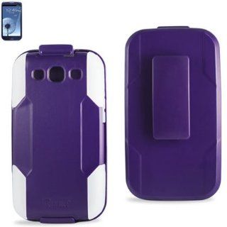 Purple / White Samsung Galaxy S3 SIII i747 / i9300 Premium Hybrid Silicone + Hard Protector Case Cover With Heavy Duty Belt Clip Holster (+2 Screen Protector): Cell Phones & Accessories