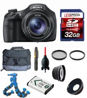 Sony DSC HX300/B DSCHX300V DSC HX300V + Wide Angle + Telephoto Lens + Case + Battery + Flexpod + Filters + 32GB (10) Deluxe Bundle : Digital Camera Accessory Kits : Camera & Photo