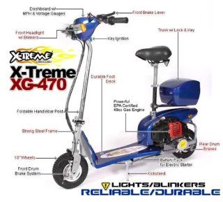 X Treme Scooters  XG 470   Electric Start 49CC Gas Scooter   Blue : Sports Scooter Equipment : Sports & Outdoors