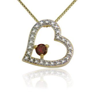 18k Yellow Gold Plated Lab Created Ruby and Diamond Accent Heart Pendant Necklace, 18" Jewelry
