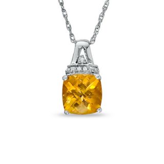 0mm Cushion Cut Citrine and Lab Created White Sapphire Pendant in
