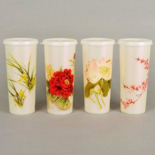 Tupperware New 16 oz 470ml Floral Tumblers 4pcs: Kitchen & Dining