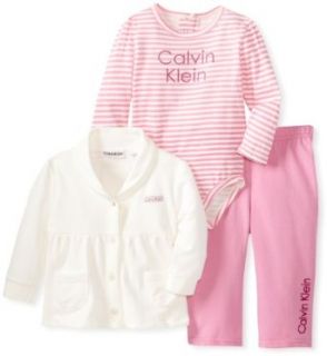 Calvin Klein Baby Girls Newborn Cream Jacket With Bodysuit And Pink Pants, Ivory, 3/6 Months: Infant And Toddler Pants Clothing Sets: Clothing