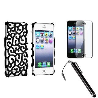 eForCity Black Palace Flower Chrome Snap on Case with FREE LCD Cover + Stylus Pen compatible with Apple iPhone 5: Cell Phones & Accessories
