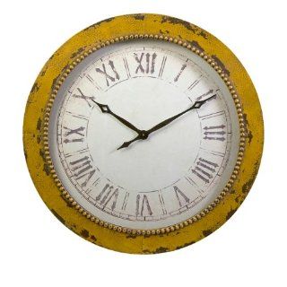 36" Distressed Yellow Roman Numeral Hammered Wall Clock  