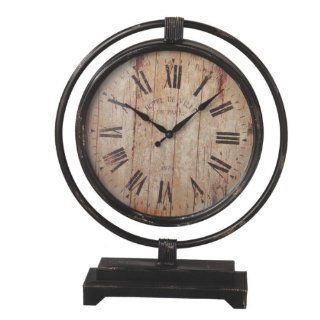 20" Distressed Antique Style Black Desk Clock with Roman Numeral Display   Shelf Clocks