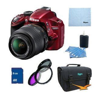 Nikon D3200 DX format Digital SLR Kit w/ 18 55mm DX VR Zoom Lens Pro Kit (Red) : Camera & Photo