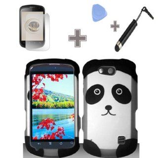 Rubberized Black Silver Panda Bear Snap on Design Case Hard Case Skin Cover Faceplate with Screen Protector, Case Opener and Stylus Pen for ZTE Groove X501   Cricket Cell Phones & Accessories