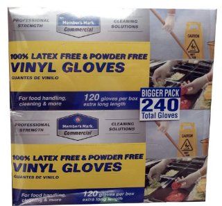 Member's Mark Commercial 100% Latex & Powder Free Vinyl Gloves 120 2 PK (extra long): Health & Personal Care