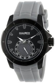 Haurex Italy Men's 3N503UJJ Acros Black Ion Plated Coated Stainless Steel Grey Rubber Strap Watch Watches