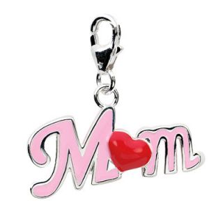 Amore La Vita™ Enamel Red Heart and Pink Mom Charm in Sterling