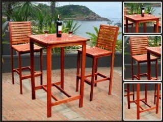 VIFAH V495SET1 Dartmoor Outdoor 3 Piece Wood Bar Set with Bar Table and 2 Bar Chairs : Outdoor And Patio Furniture Sets : Patio, Lawn & Garden
