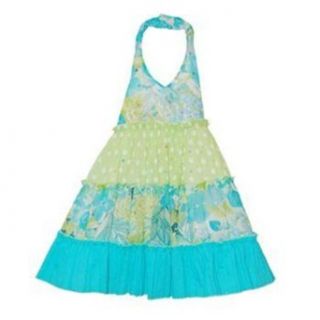 Blueberi Boulevard Girl's Floral Crinkled Tiered Halter Sundress (4): Clothing