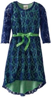 Ella and Lulu Girls 7 16 High Low Dress with Lace Overlay, Navy Blue, 7: Special Occasion Dresses: Clothing