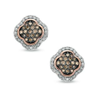 CT. T.W. Champagne and White Diamond Clover Stud Earrings in 10K