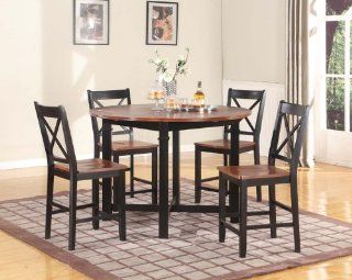 5PC Wood Drop Leaf Counter Height Pub Table with 4 Stools, Cherry and Black   Dining Tables