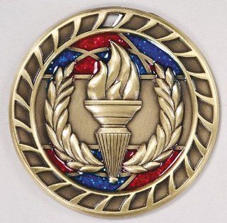 2 1/2" Die Cast Victory Torch Medals with translucent color fill and glitter.   Includes Red White Blue Neck Ribbon. (Any Qty Ships for a FLAT Rate of $5.49 via Priority Mail): Sports & Outdoors