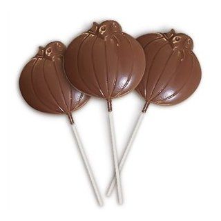 Chocolate Pumpkin Lollipops   Set of 4 : Suckers And Lollipops : Grocery & Gourmet Food