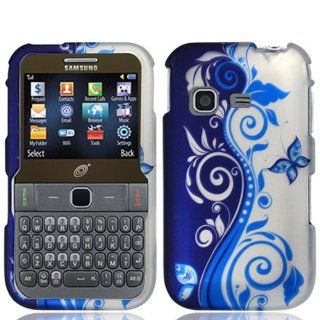 Combo Accessory for Samsung S390G Straight Talk Net 10 TracFone   Blue & Silver Vine Designer Protective Hard Case Snap On Cover + SportDroid Transparent Decal: Cell Phones & Accessories