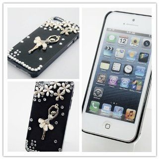 Big Dragonfly High Quality 3D Dancing Girl Two Layer Hard Protective Shell Back Cover Case for Apple iPhone 5 5th Generation with Flowers & Bling Diamond Rhinestone ( Mirror Function ) Black: Cell Phones & Accessories