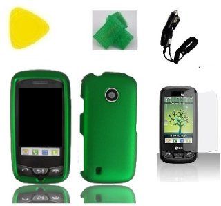 BUNDLE LG 505c Dark Green + Yellow Pry + Car Charger + Extreme Band + LCD SCREEN PROTECTOR Straight Talk NET 10 Design HARD Case Skin Cover Protector Accessory LG 505C LG505C LG 505 C: Cell Phones & Accessories