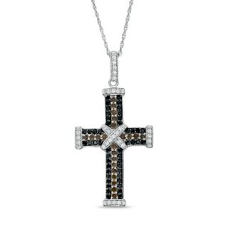 CT. T.W. Enhanced Black, Champagne and White Diamond Cross Pendant