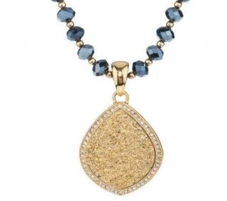 Joan Rivers Simulated Drusy Lotus Pendant on 48 Glass Bead Necklace —