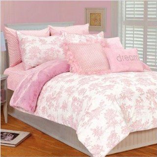 Bundle 19 Toile Micro Plush Comforter Set in Pink White Size: Twin  