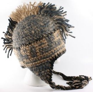Knit Aviator Punk Trooper with Mohawk and Earflap Knit Ski Hat, Blue, Khaki, Black at  Mens Clothing store: