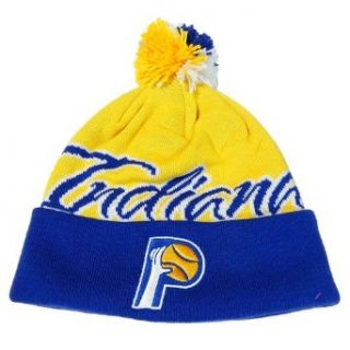 Indiana Pacers Mitchell & Ness NBA "National City" Vintage Cuffed Premium Knit Hat w/ Pom: Clothing