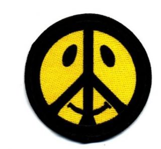 Embroidered Iron On Patch   Peace Sign Smiley Face 3" Patch Clothing