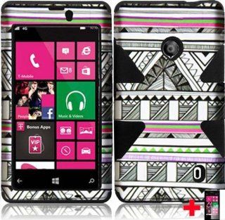 Nokia Lumia 521 BLACK WHITE PINK ANTIQUE AZTEC TRIBAL DYNAMIC HYBRID PLASTIC SOFT GEL CELL PHONE CASE + SCREEN PROTECTOR, FROM [TRIPLE8ACCESSORIES]: Cell Phones & Accessories