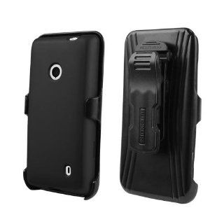 Black Rubberized Phone Case Holster Combo with Screen Protector for T Mobile Nokia Lumia 521: Cell Phones & Accessories