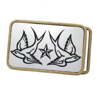 Brushed Aluminum Stars Swallows Belt Buckle Bronze Unique Cool Laser Cut Tattoo: Clothing