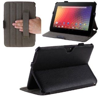 EzydigitalAuto Sleep / Wake Google Nexus 10 Inch Tablet Slim folio Book Shell Case With Built in Stand Hard Back Cover with Stylus Loop and Elastic Hand Strap 16GB 32GB 64GB  Black: Cell Phones & Accessories
