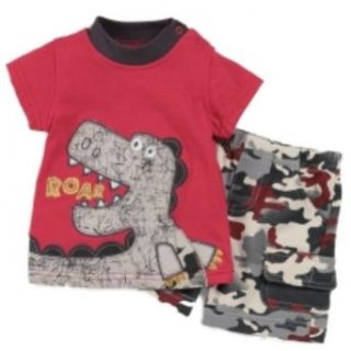 Mini Bean Infant Boys Red Dinosaur T Shirt & Cammo Shorts Set T Rex Outfit: Infant And Toddler Shorts Clothing Sets: Clothing