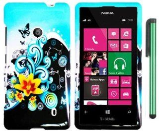 Nokia Lumia 521 (T Mobile)   Butterfly Yellow Lily Flower Blue Splash Premium Vivid Design Protector Hard Cover Case + 1 of New Metal Stylus Touch Screen Pen : Pencil Holders : Office Products