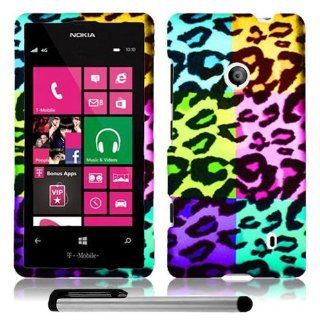 Nokia Lumia 521 (T Mobile)   Wonderful Graceful Rainbow Leopard Animal Print Design Hard Cover Case & Bonus One New Free Garnet House 4"L Silver Touch Screen Pen: Everything Else