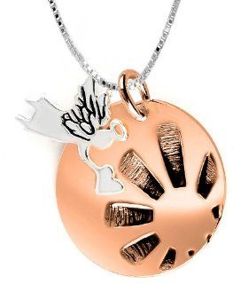 14k Rose Gold Plated Sterling Silver "Nothing Is Worth More Than This Day" "Two Tone" Angel Charm Necklace, 18": Jewelry