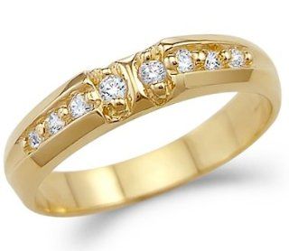 Solid 14k Yellow Gold Mens Fashion Wedding Ring CZ Cubic Zirconia Band 0.5 ct: Jewelry