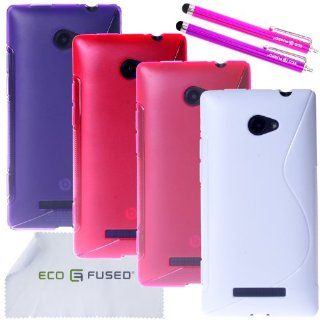 HTC Windows X Case Bundle including 4 TPU S Wave Covers (Purple, Hot Pink, Pink, White) / 2 Stylus Pens (Hot Pink/Purple) / ECO FUSED Microfiber Cleaning Cloth: Cell Phones & Accessories