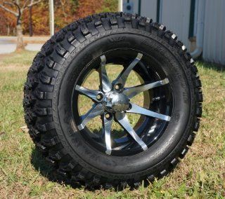 12" Golf Cart Wheels and Tires Combo Set of 4 Machined/Black w/ All Terrain Tires: Automotive