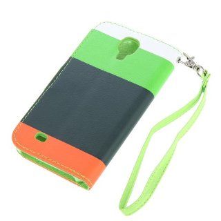 Colorful PU Leather Wallet Case Magnetic Flip Leather Stand Cover with Credit Card Holder for Samsung Galaxy S4 i9500/i9505 (Blackish Green & Green & Orange): Cell Phones & Accessories