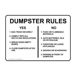 Dumpster Rules Sign NHE 14545 Recycling / Trash / Conserve : Business And Store Signs : Office Products