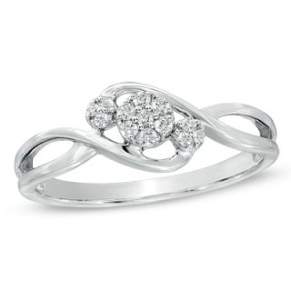diamond three stone cluster promise ring in 10k white gold $ 329 00