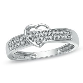 10 CT. T.W. Diamond Heart Buckle Promise Ring in 10K White Gold