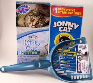 1  Box Jonny Cat Litter Box Liners (5) 36x18, 1  Box Kitty Cat Sifting Litter Box Liners (10) 40x38 and 1  Blue Litter Scoop all in a single BUNDLE : Pet Supplies