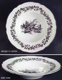 Tabletops Unlimited New England Toile Black (Gamebirds) Large Rim Soup Bowl, Fin