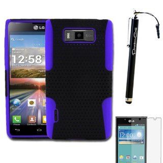 MINITURTLE, 2 in 1 Mesh Hybrid Dual Layer Hard Phone Case Cover, Stylus Pen, and Screen Protector, for Prepaid Android Smartphone LG Optimus Showtime L86C / L86G from Straight Talk and LG Splendor US730 from US Cellular (Black / Purple) Cell Phones & 